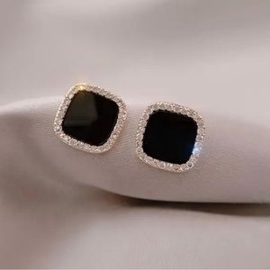 Womens Black Geometric Square Stud Earrings